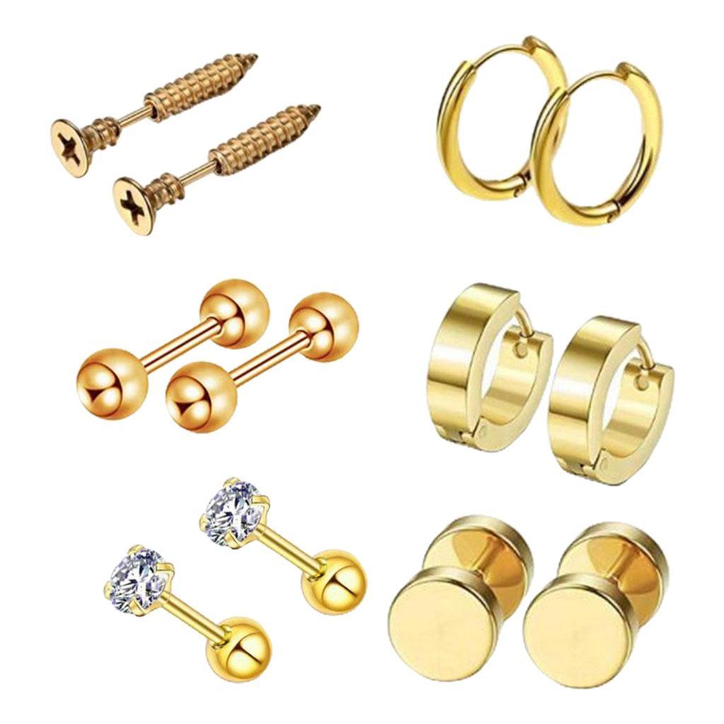 6 Pairs Ear Studs Curve Barbell Stainless Piercing Ear Jewelry