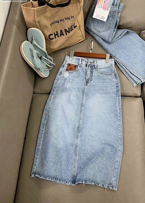 [Jean Thiết Kế-Hình Thật] Chân Váy Jean Cotton Form Dài Thời Trang