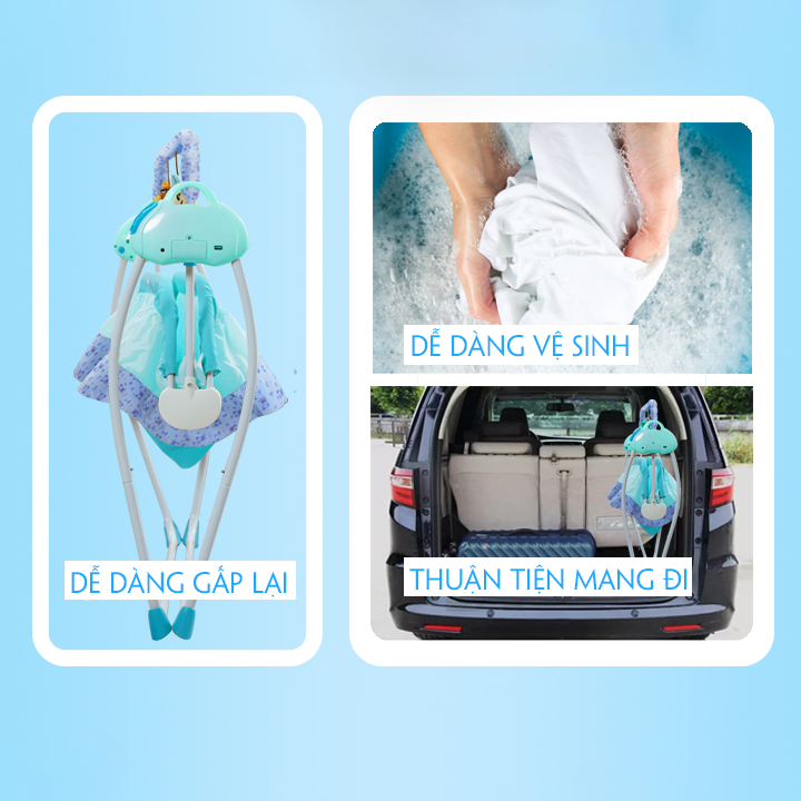 Nôi điện rung cho em bé sơ sinh Kawaii Home, Có điều khiển Bluetooth phát nhạc