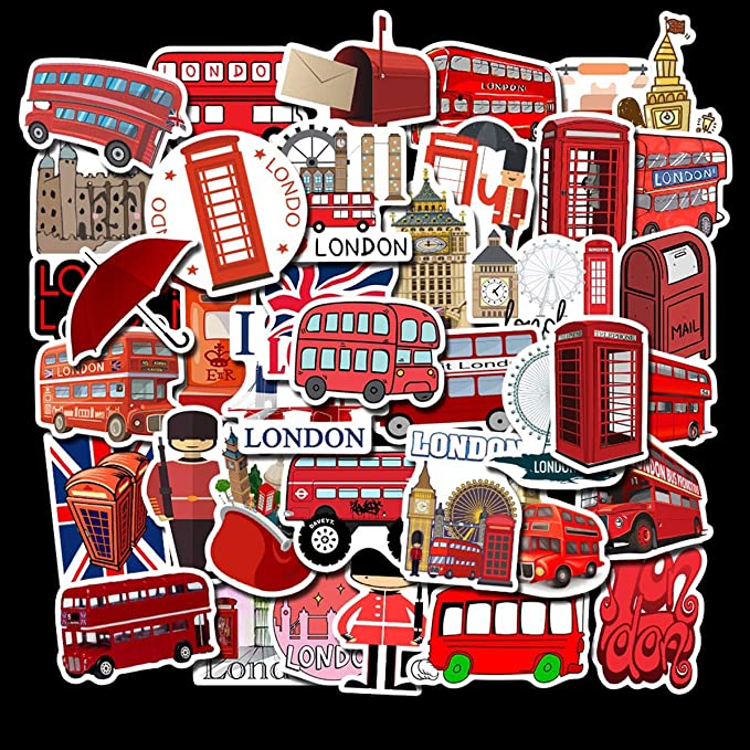 Set 30 Sticker chủ đề London ảnh decal hình dán ép lụa