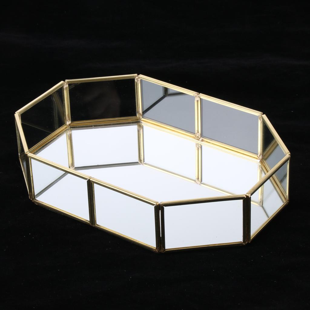 Metal Glass Jewelry Tray, Makeup Cosmetic Organizer Storage Box, Dessert Plate, Decorative Tray