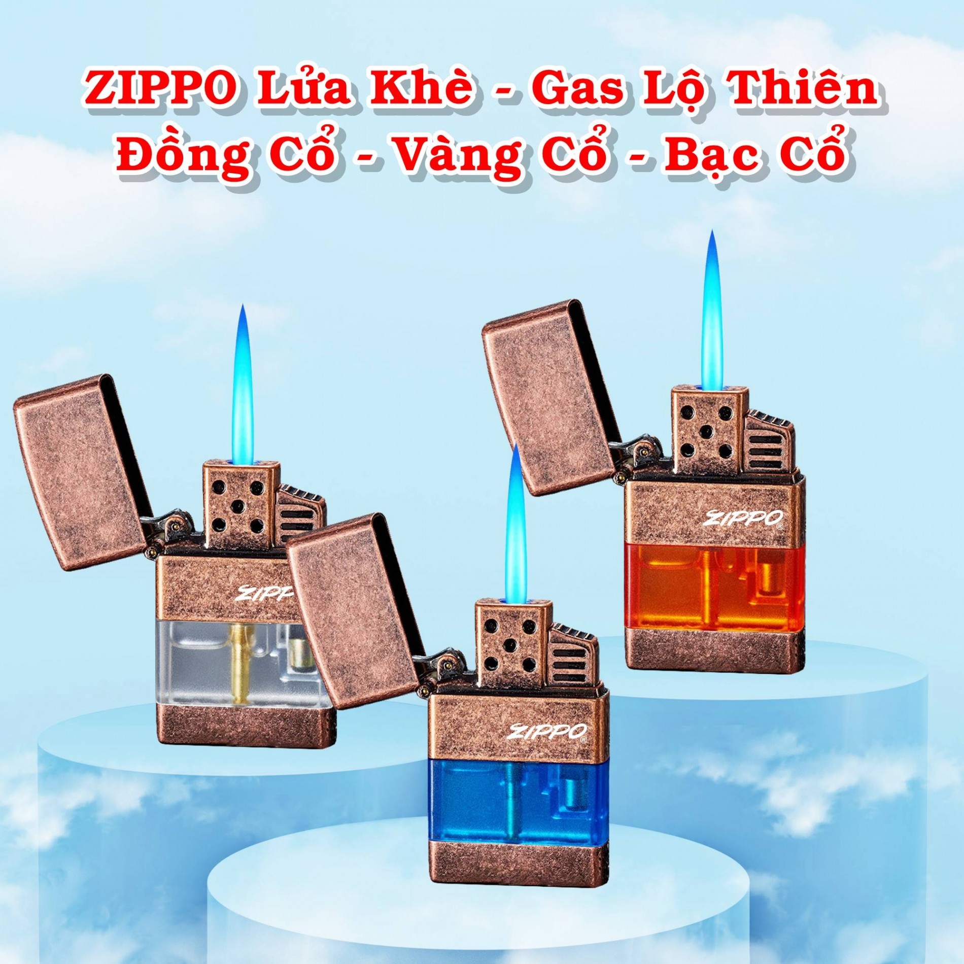 Hột Quẹt Bật Lửa lửa khè gas lộ thiên màu cổ điển - xài gas