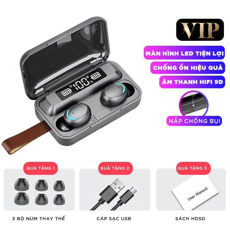 Tai Nghe Bluetooth Cảm Ứng AION TOUCH F95 Chất Lượng Cao - Chống Nước IPX7 - Nghe 90h - Tích Hợp Micro - Tự Động Kết Nối - Tương Thích Cao Cho Tất Cả Điện Thoại - HÀNG CHÍNH HÃNG