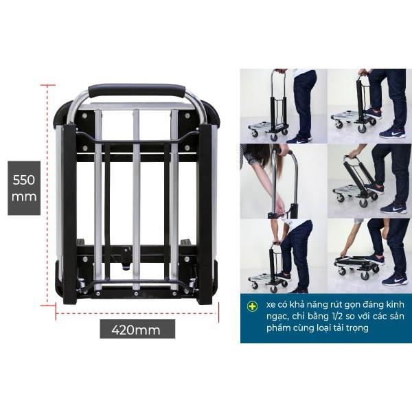 Xe đẩy hàng siêu rút gọn Ad.vin.deq HT-150A - Tải 150kg, xe kéo có thể dài sàn xe, bánh có khoá và cực khoẻ