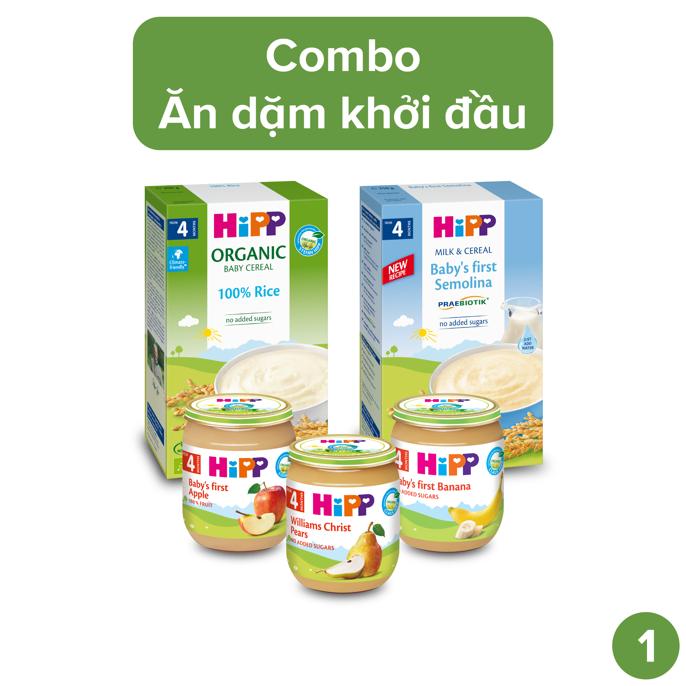 Combo ăn dặm HiPP Organic số 1: Ăn dặm khởi đầu