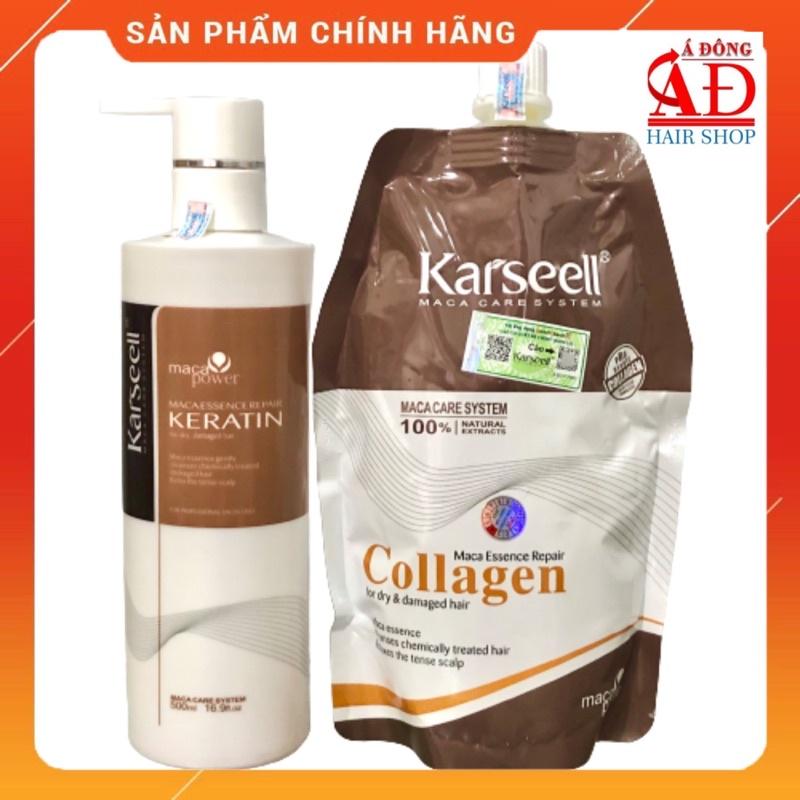 [+Tặng mũ trùm] Bộ phục hồi Keratin Collagen Karseell kết hợp phục hồi thần tốc tóc hư tổn 500ml