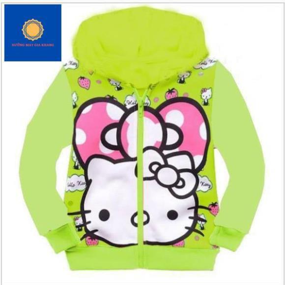 Áo khoác cho bé gái, áo có nón, chất da cá mặc ấm, in 3D Kitty đáng yêu Gia Khang