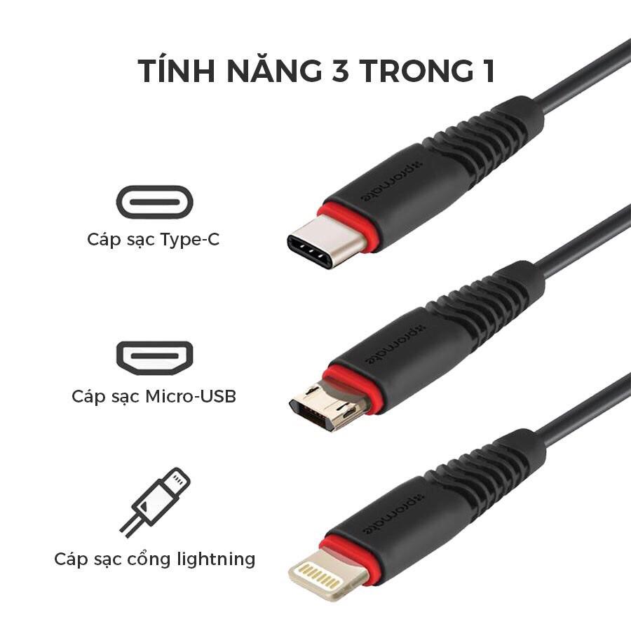 Cốc Sạc Promate Flexcharge.Eu Cốc 2 Cổng Usb Kèm Dây 3-In-1 Dài 1.2M Chuẩn Eu - Hàng Chính Hãng