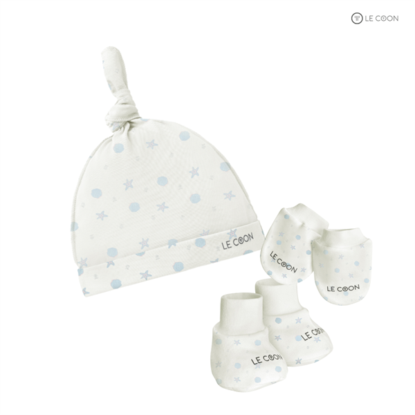 LE COON | Set Mũ Knotted, Bao Tay, Bao Chân | Vải COOL mỏng mát | Newborn