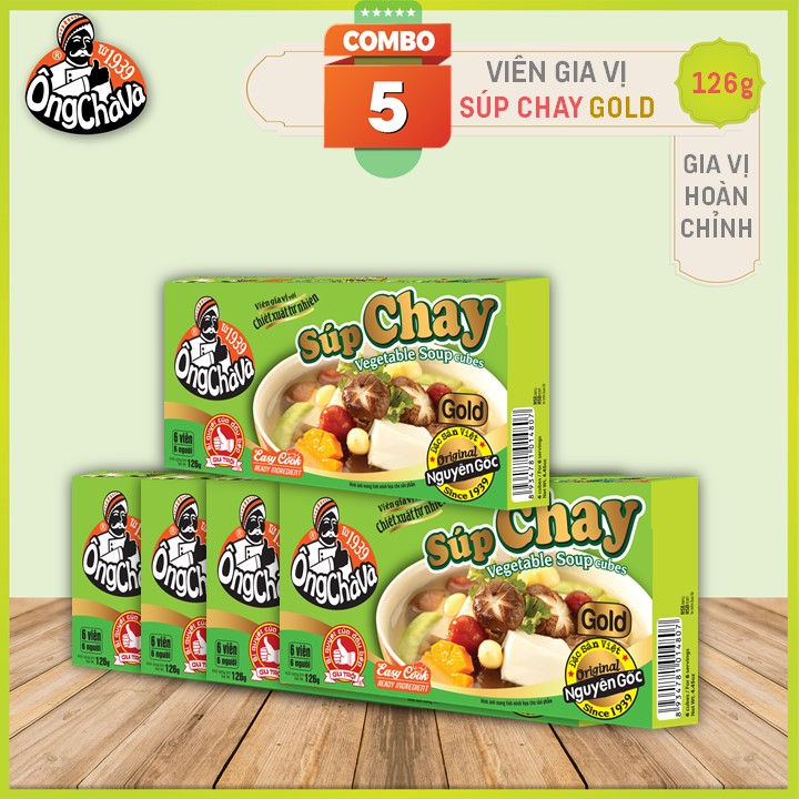 Combo 5 Hộp Viên Gia Vị Súp Chay Gold Ông Chà Và 126g