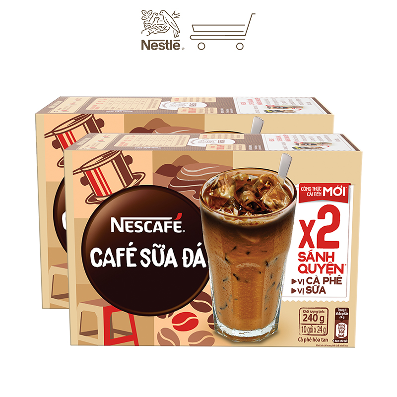 Combo 2 hộp cà phê hòa tan Nescafé 3in1 cà phê sữa đá (Hộp 10 gói x 24g)