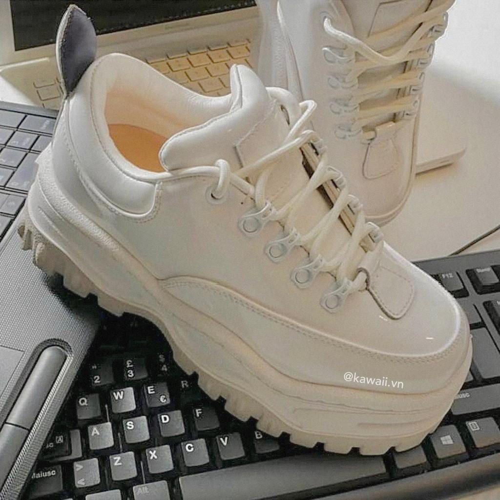 WHITE ANGEL LEATHER SNEAKERS - GIÀY THỂ THAO TRẮNG MÓC DÂY đế 5cm
