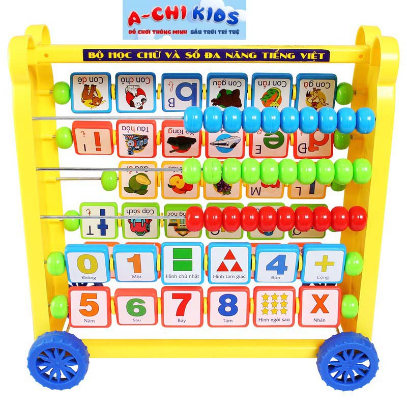 Đồ Chơi Giáo Dục Trẻ Em - Bảng Chữ Cái Tiếng Việt Và Số Đa Năng 8in1 Thiết Kế Kiểu Xe Đẩy Cho Bé Từ 3 Tuổi Hàng Việt Nam