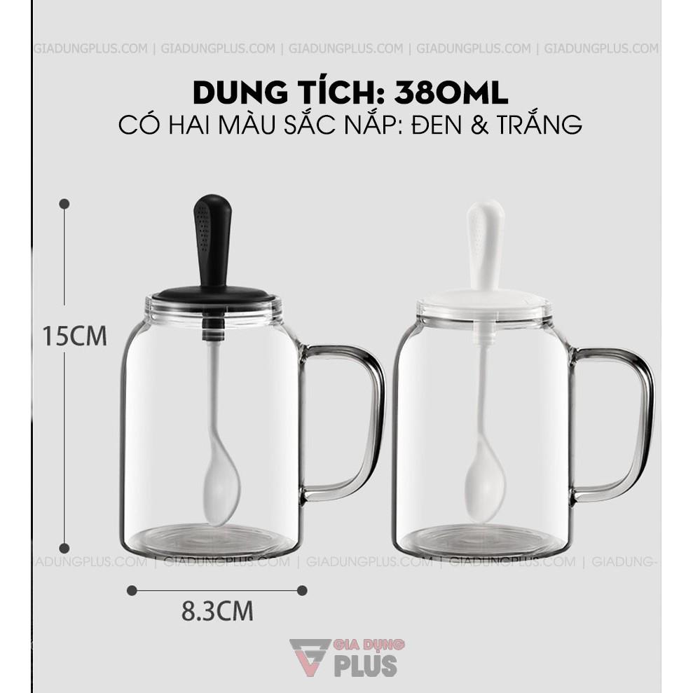 Hủ đựng gia vị muỗng liền nắp thông minh có nắp đậy kín thuỷ tinh borosilicate 380ml, có tay cầm