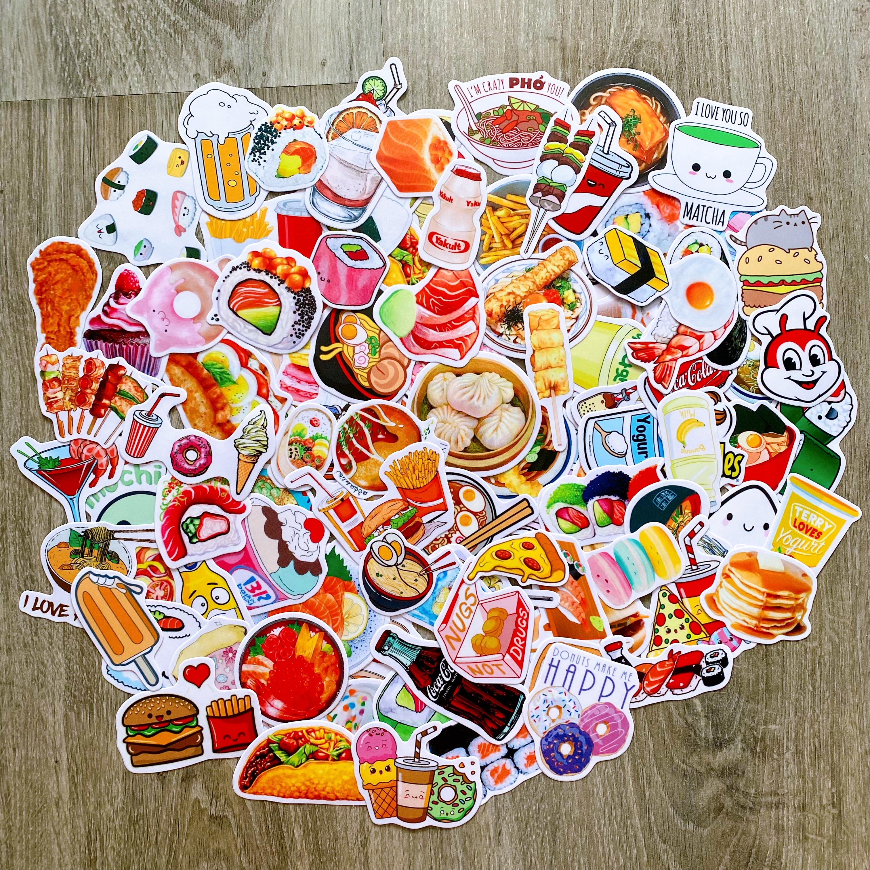 Bộ 50 Sticker Food Chủ Đề Món Ăn Uống (2020) Hình Dán Chống Nước Decal Chất Lượng Cao Trang Trí Va Li Du Lịch, Xe Đạp, Xe Máy, Laptop, Nón Bảo Hiểm, Máy Tính Học Sinh, Tủ Quần Áo, Nắp Lưng Điện Thoại