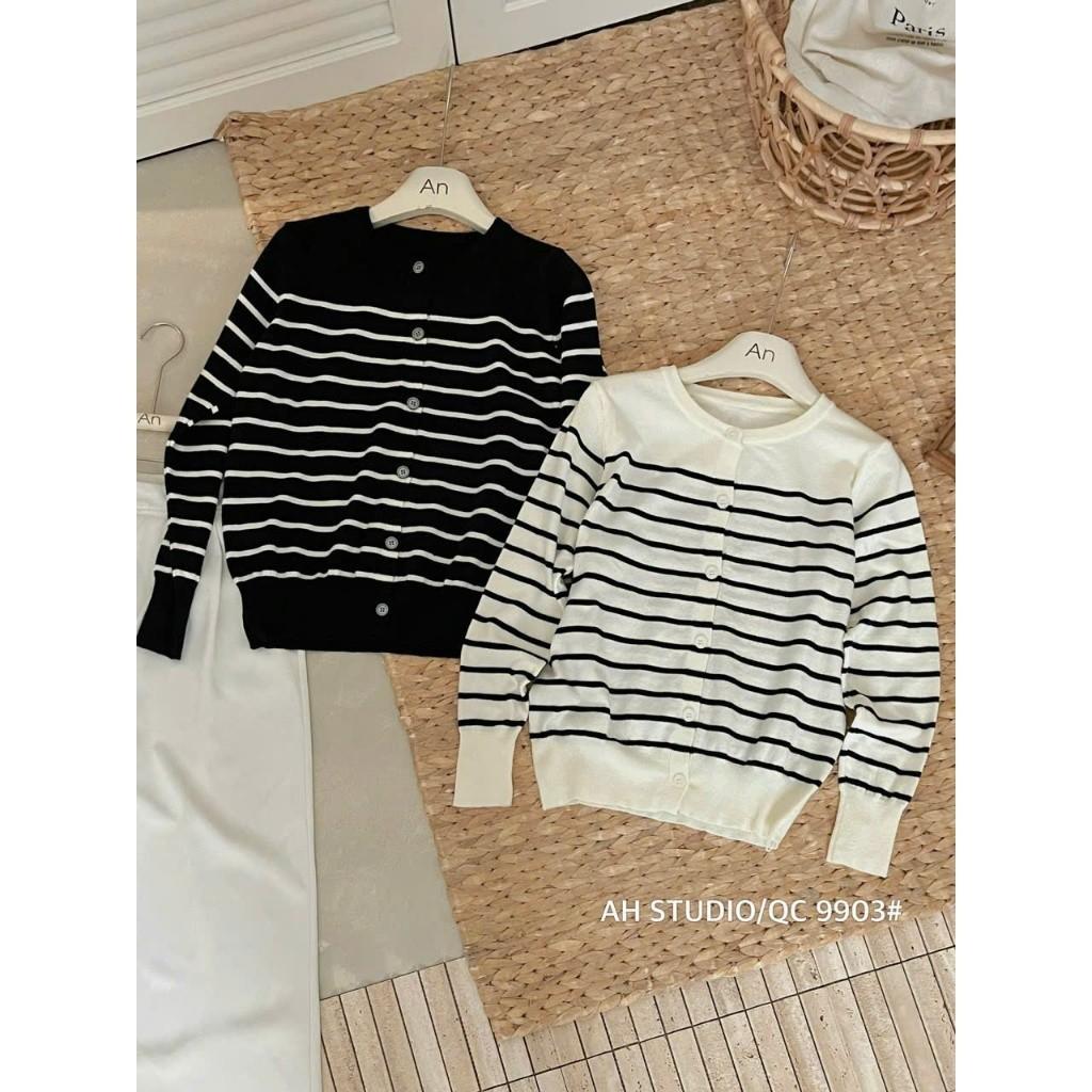 Áo Len Cardigan Dệt Kim Kẻ Sọc Ngang Cổ Tròn - AX 9903 BY JOLIE