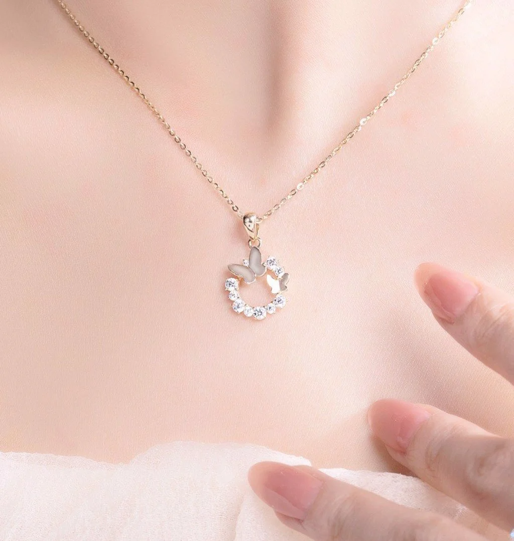 Mặt Dây Chuyền Vàng 14K Thiết Kế Hình Bướm Đính Đá CZ Cao Cấp Lấp Lánh MDMAMD560 Huy Thanh Jewelry