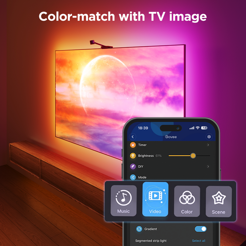 Đèn LED dây mở rộng màn hình Govee Smart TV Backlight Kít 3S H6098 (75&quot;-85″) | Thiết kế tiên tiến