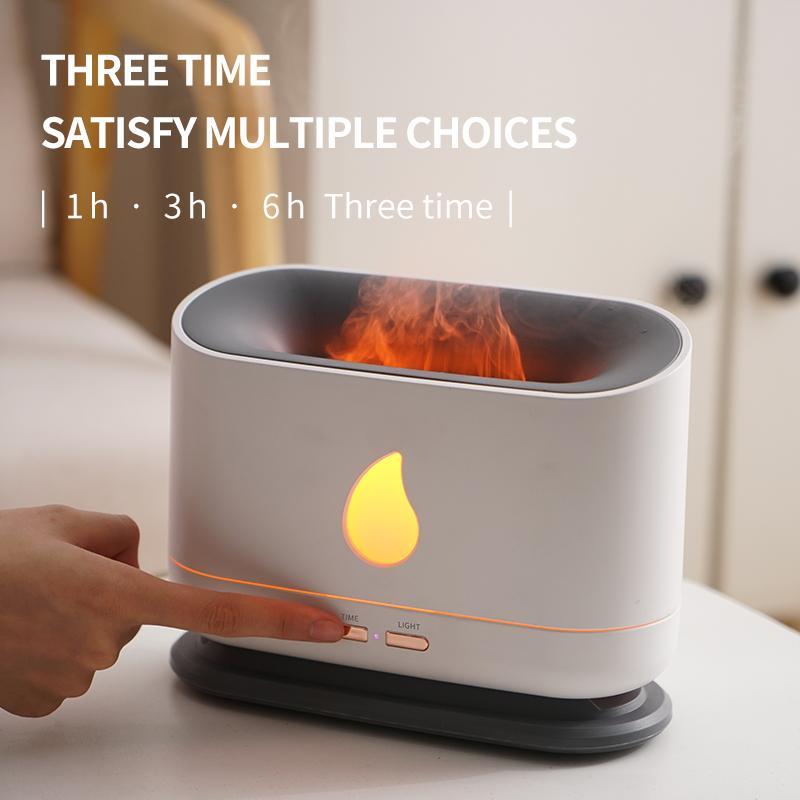 Air Humidifier with Flame Night Light Quiet 200ml Water Tank Aroma Diffuser