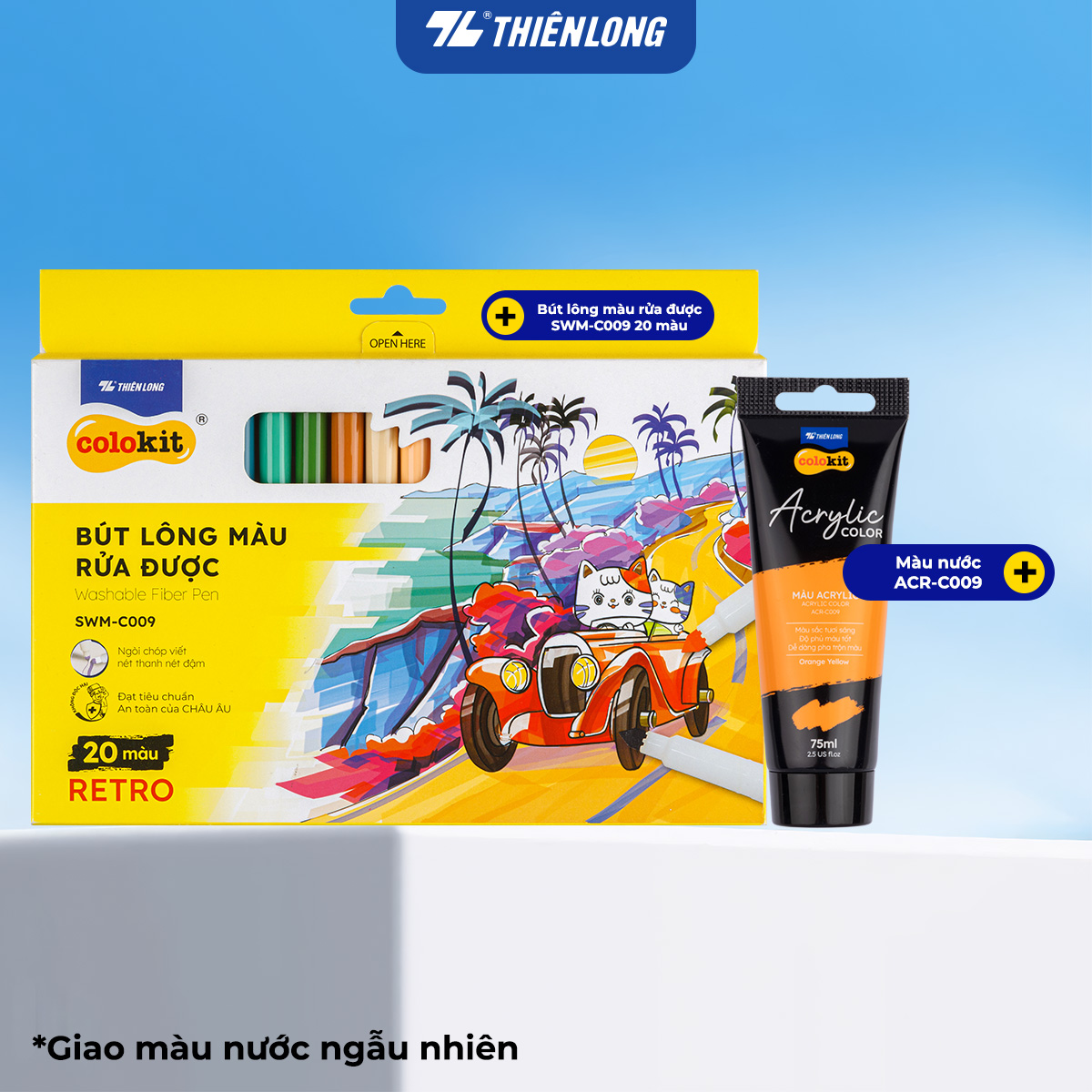 Bút lông màu Fiber Pen 20 màu Retro Thiên Long Colokit rửa được ngòi chóp viết nét thanh nét đậm SWM-C009