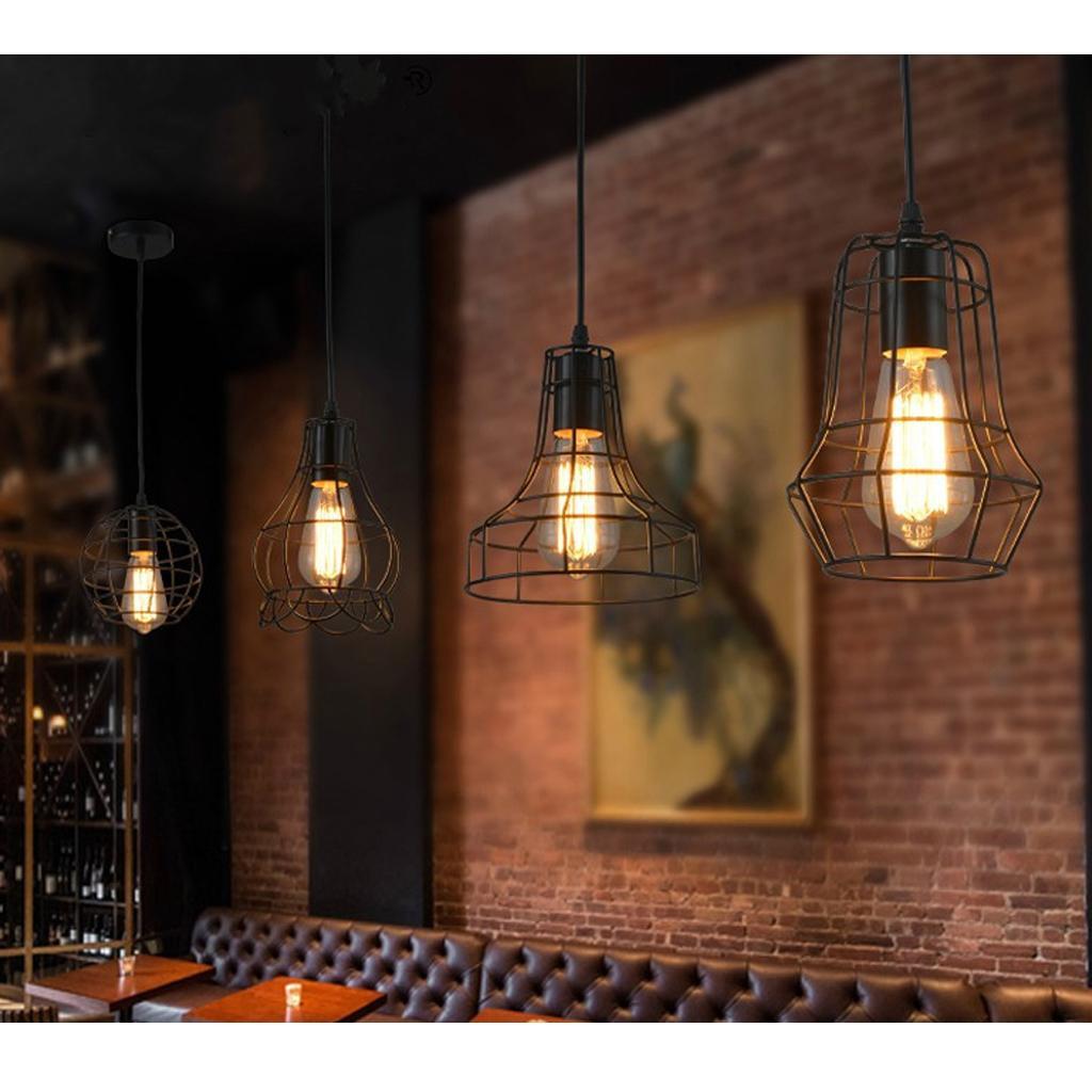 3 pcs Retro Iron Wire Cage Hanging Lamp Shade Pendant Light Chandelier Shade