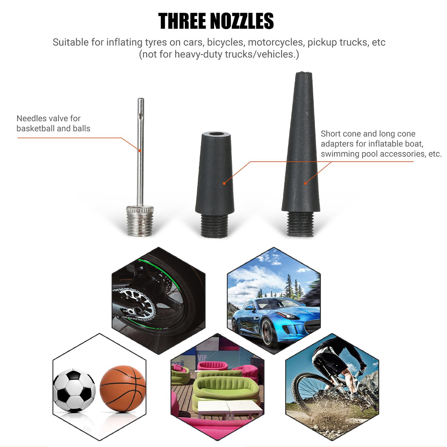 DC12V Dual Cylinder Air Compressor Portable Tire Inflator Emergency Car Air Pump with 3 Nozzles Extended Tube Carrying