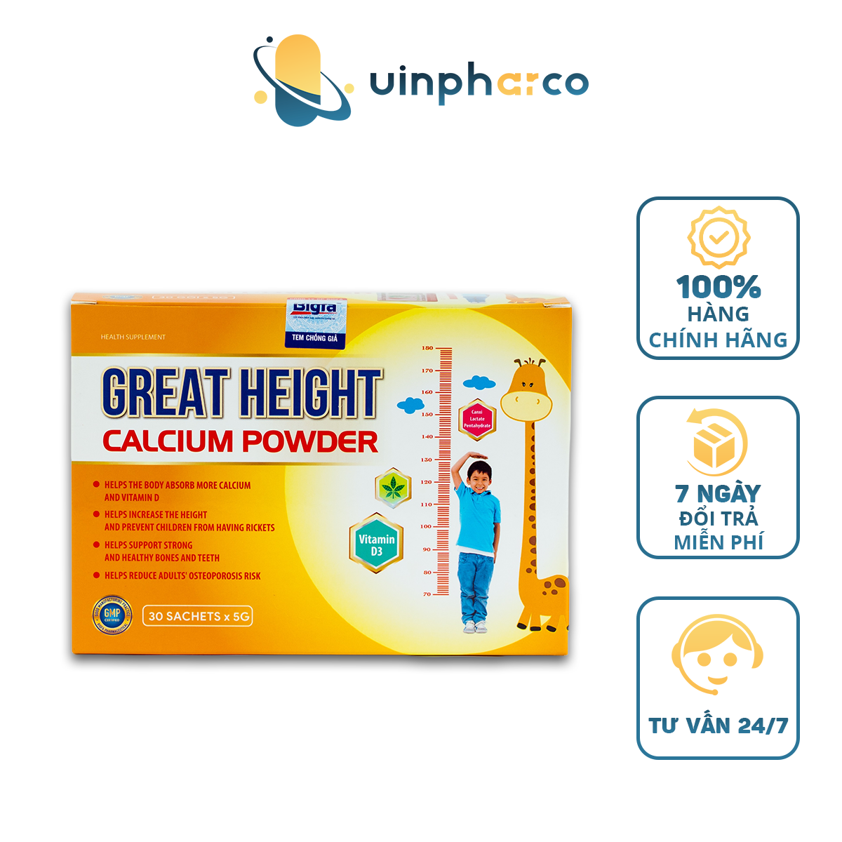 Cốm hỗ trợ tăng chiều cao Great Height Calcium Powder - Hộp 30 gói x 5g