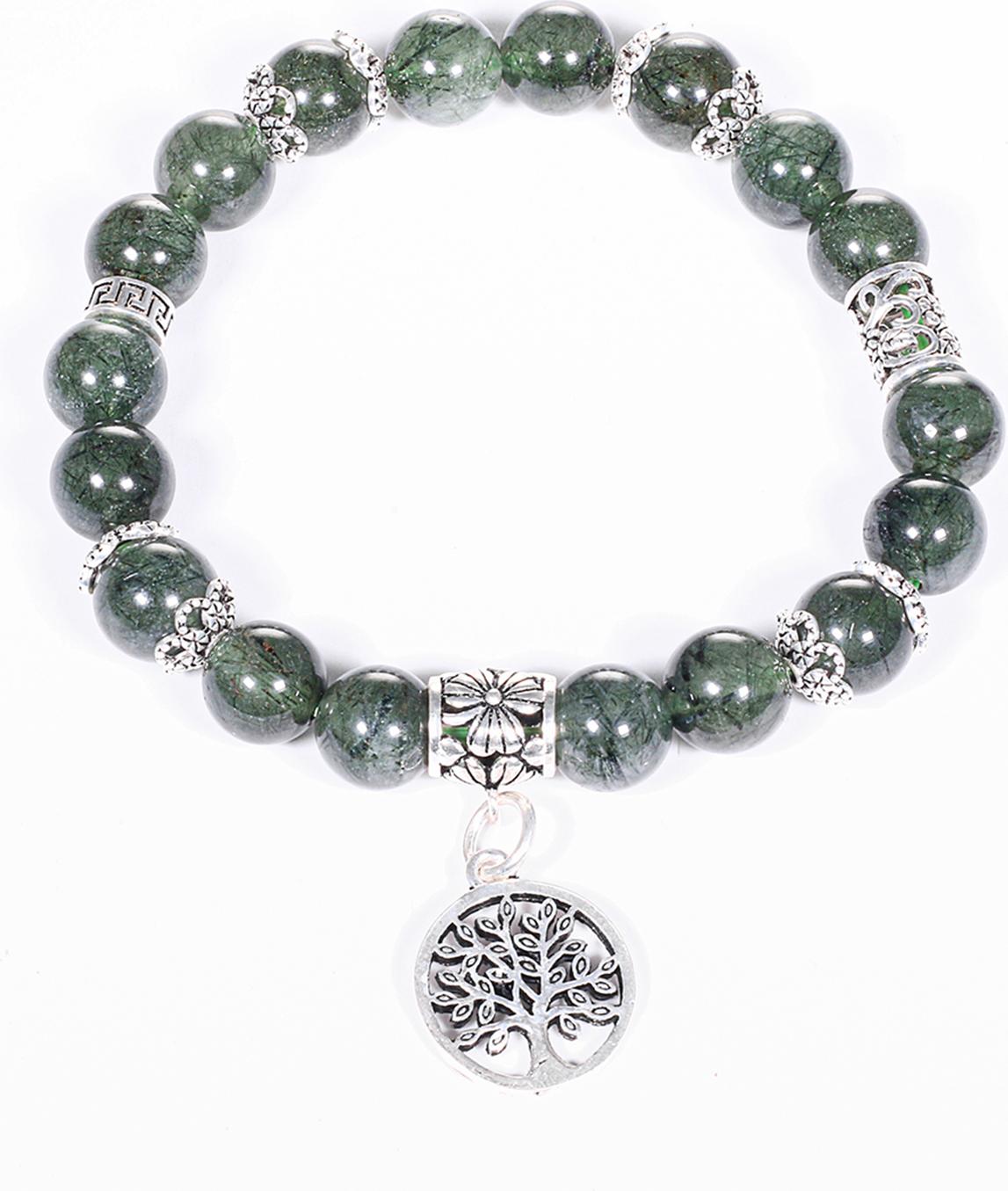 Vòng tay đá thạch anh tóc xanh mix charm the life of tree hạt đá 8mm mệnh hỏa, mộc - Ngọc Quý Gemstones