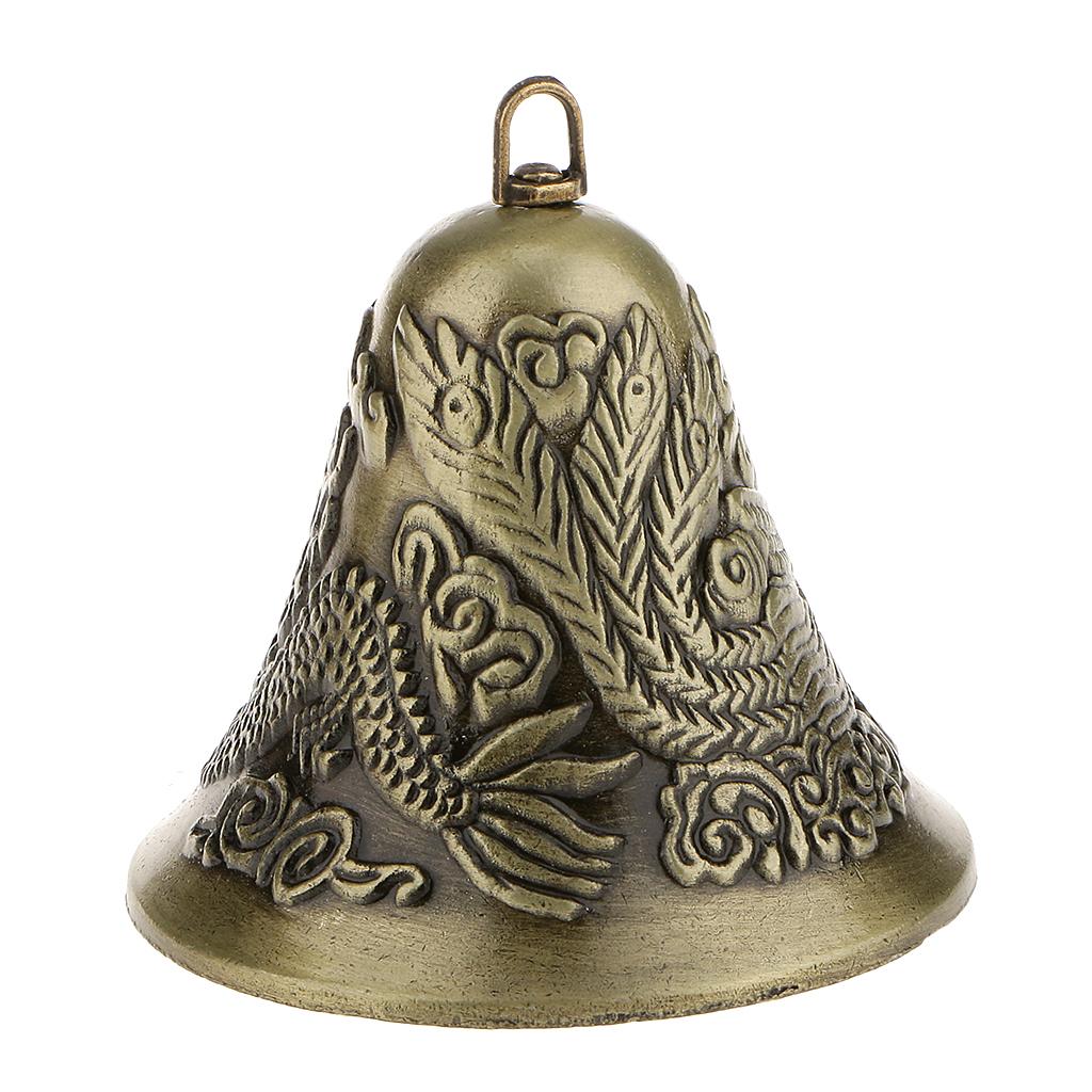 Mini Phong Thủy Kim Loại Chuông Charm Rồng Và Phượng Hoàng Hình Trang Trí