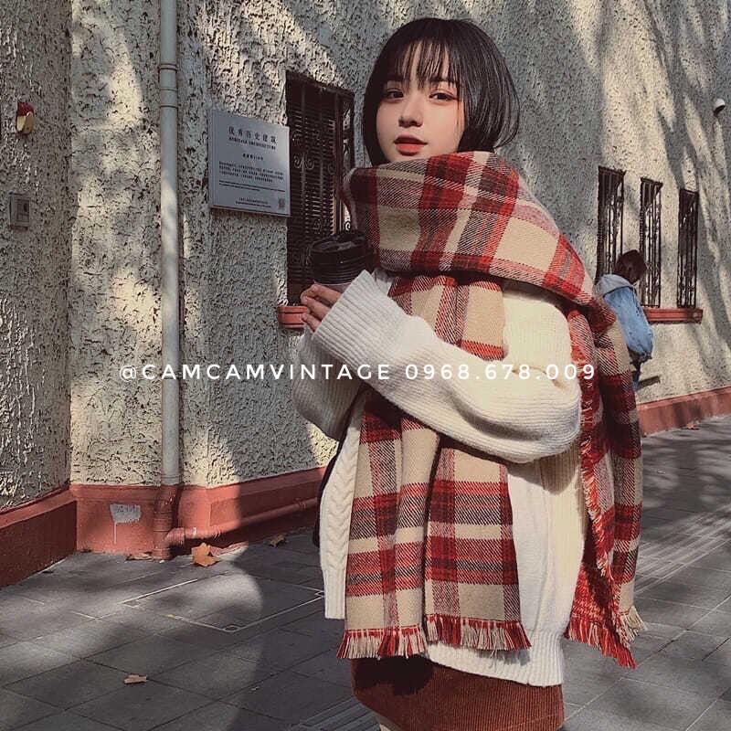 KHĂN QUẢNG CỔ NỮ , KHĂN CHOẢNG CỔ NAM, KHĂN ĐÔI KHĂN LEN QUÀNG CỔ NAM NỮ QUÀ TẶNG MỀM MỊN NHẸ ẤM - CARO ĐỎ
