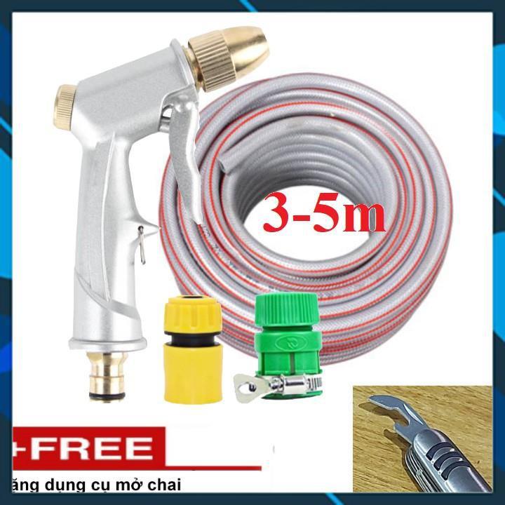 ️ Bộ dây vòi xịt nước rửa xe,tưới cây ,tăng áp 3 lần,loại 3m,5m 206701 đầu đồng,cút nối nhựa vàng+ mở chai