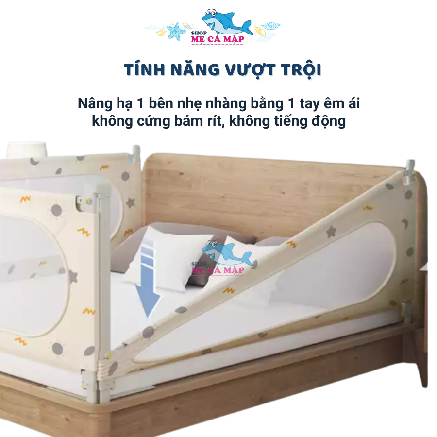 Thanh Chắn Giường Pakey SB2 Hàn Quốc Nâng Hạ 2 Bên, Chắn Giường Chịu Tải Tới 40kg, Phong Cách Sang Trọng, Dễ Tháo Lắp