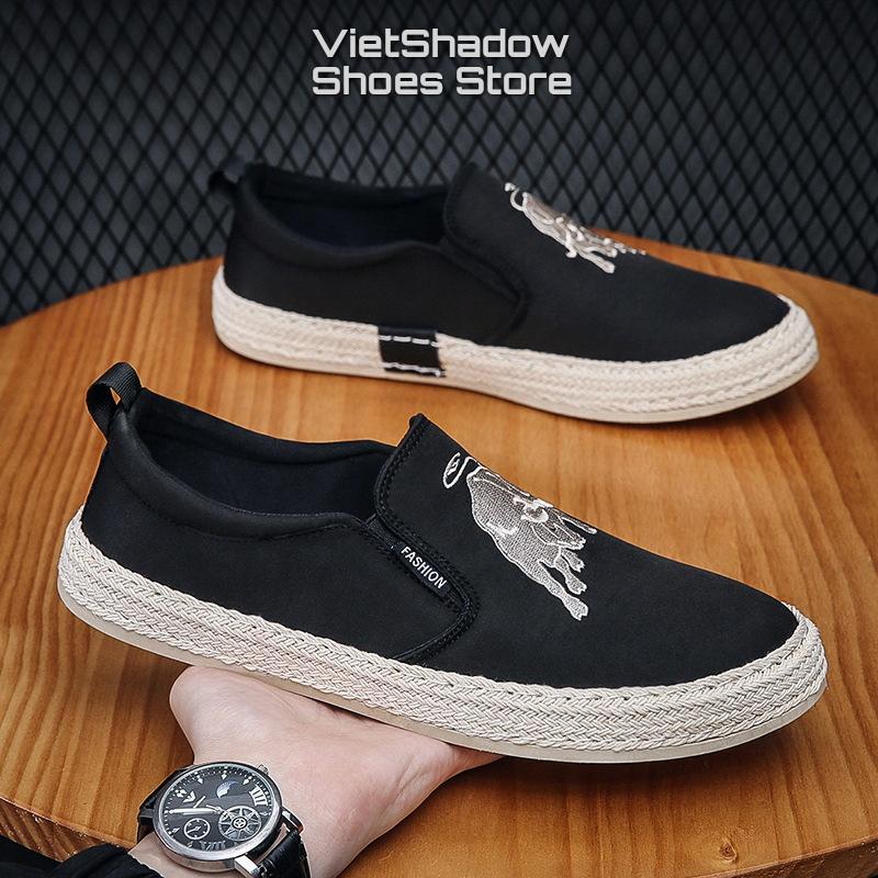 Slip on - Giày lười vải nam - Chất liệu vải polyester thêu họa tiết, bo viền cói nổi bật cá tính - Mã SP E005/E006/E007