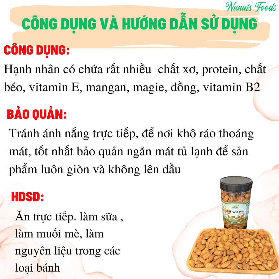 Hạt hạnh nhân Mỹ hữu cơ, đã sấy giòn ăn liền, không tẩm ướp gia vị Nunuts