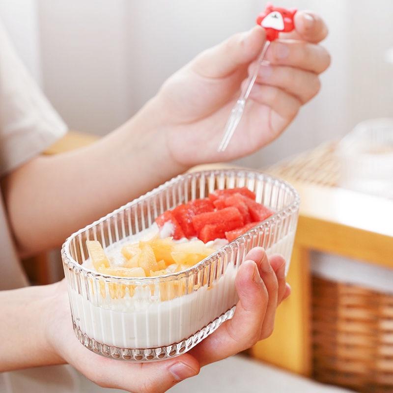 Đĩa Chữ U Bằng Thủy Tinh Trong Suốt Kẻ Sọc Đựng Trái Cây Đa Năng