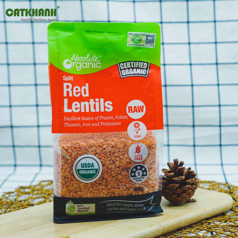 Đậu lăng đỏ Úc Red Lentils Absolute Organic túi 400g