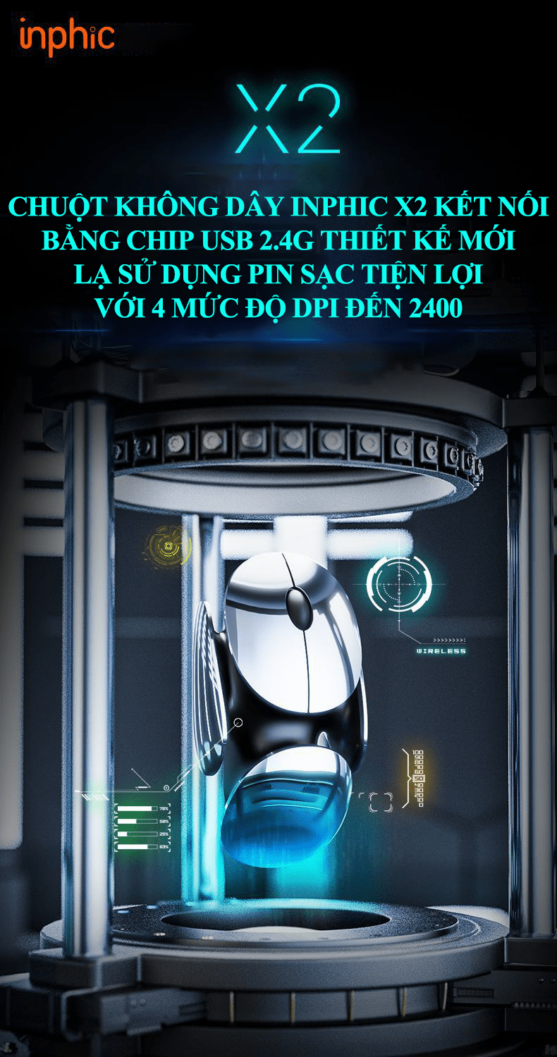 Chuột không dây X2 thiết kế mới lạ độc đáo kết nối bằng chip USB 2.4G sử dụng pin sạc - HN