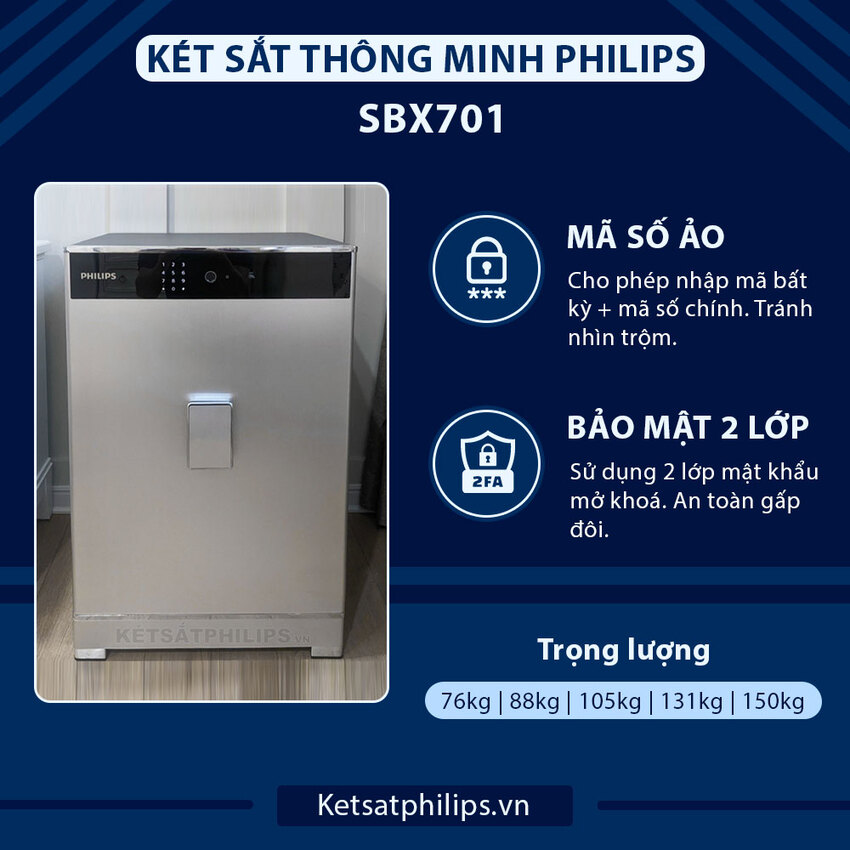 Két sắt điện tử thông minh vân tay, mã số ảo. Thương hiệu Hà Lan cao cấp Philips SBX701-6B0. Hàng nhập khẩu