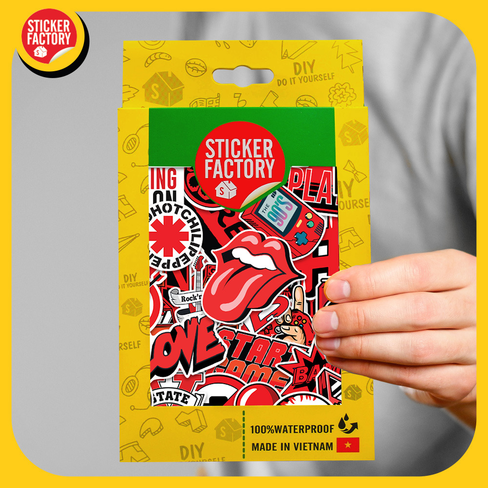 Black Red - Set 100 sticker decal hình dán nón bảo hiểm, laptop, xe máy, ô tô - STICKER FACTORY
