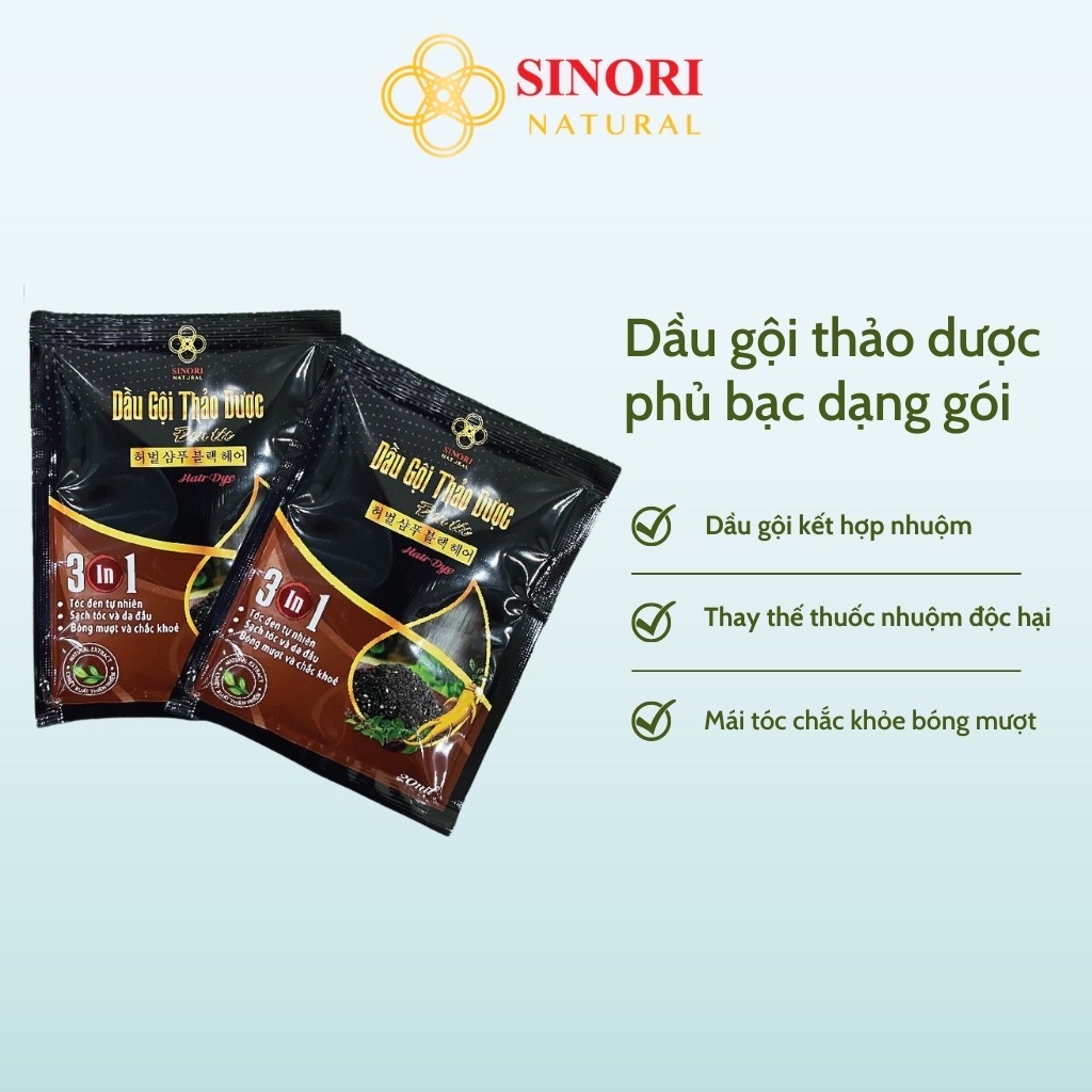 DẦU GỘI THẢO DƯỢC ĐEN &amp; NÂU TÓC SINORI 20ML X 2