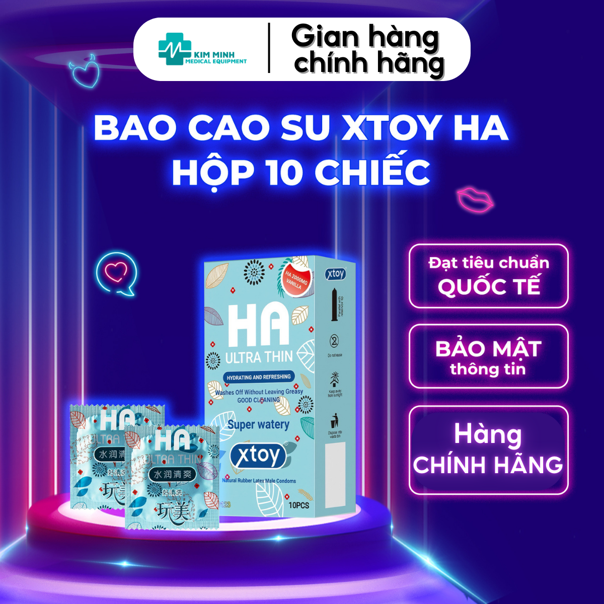 Bao cao su XTOY HA Ultra thin siêu mỏng nhiều gel bôi trơn hộp 10 chiếc