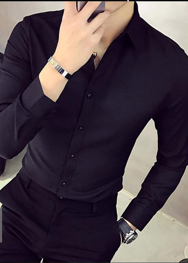 Áo Sơ Mi Nam Đen Trơn DENBE99