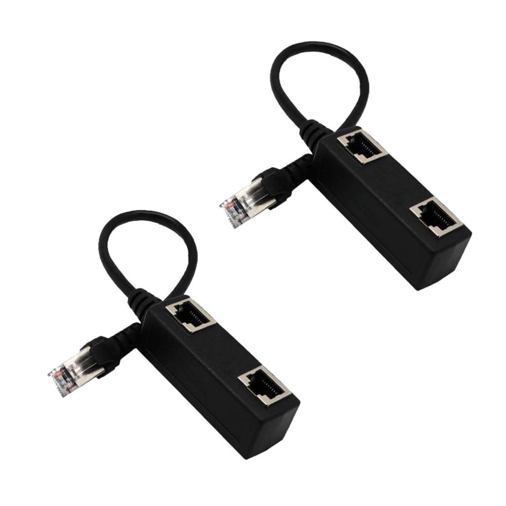 2pcs 1 To 2 LAN Ethernet Network RJ45 Plug Connector Splitter Adapter Cable