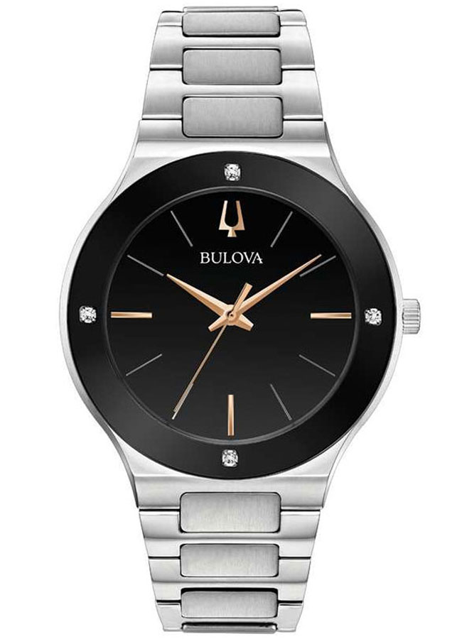 Đồng Hồ Nam Bulova Đính Kim Cương Dây Thép Không Gỉ 96E117 - Mặt Đen