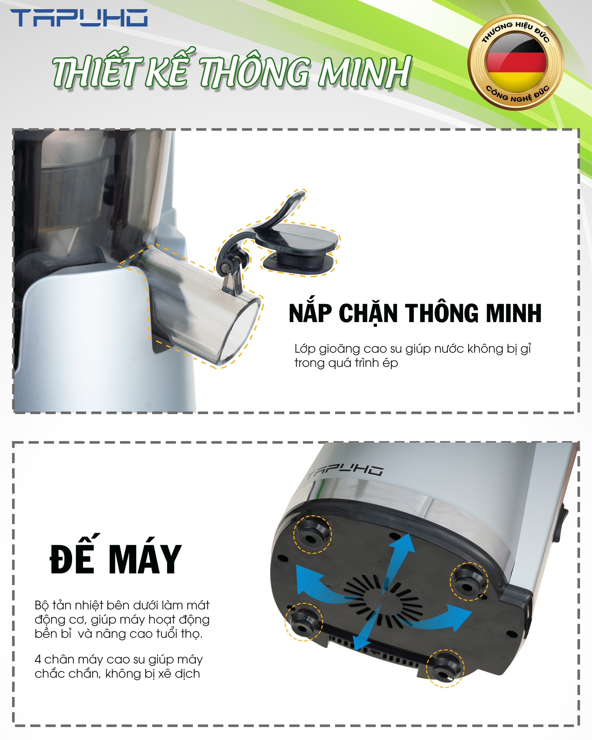 Máy ép hoa quả chậm TAPUHO TS30 công suất 250w - công nghệ Đức - ép kiệt, nước ép trong, dễ vệ sinh
