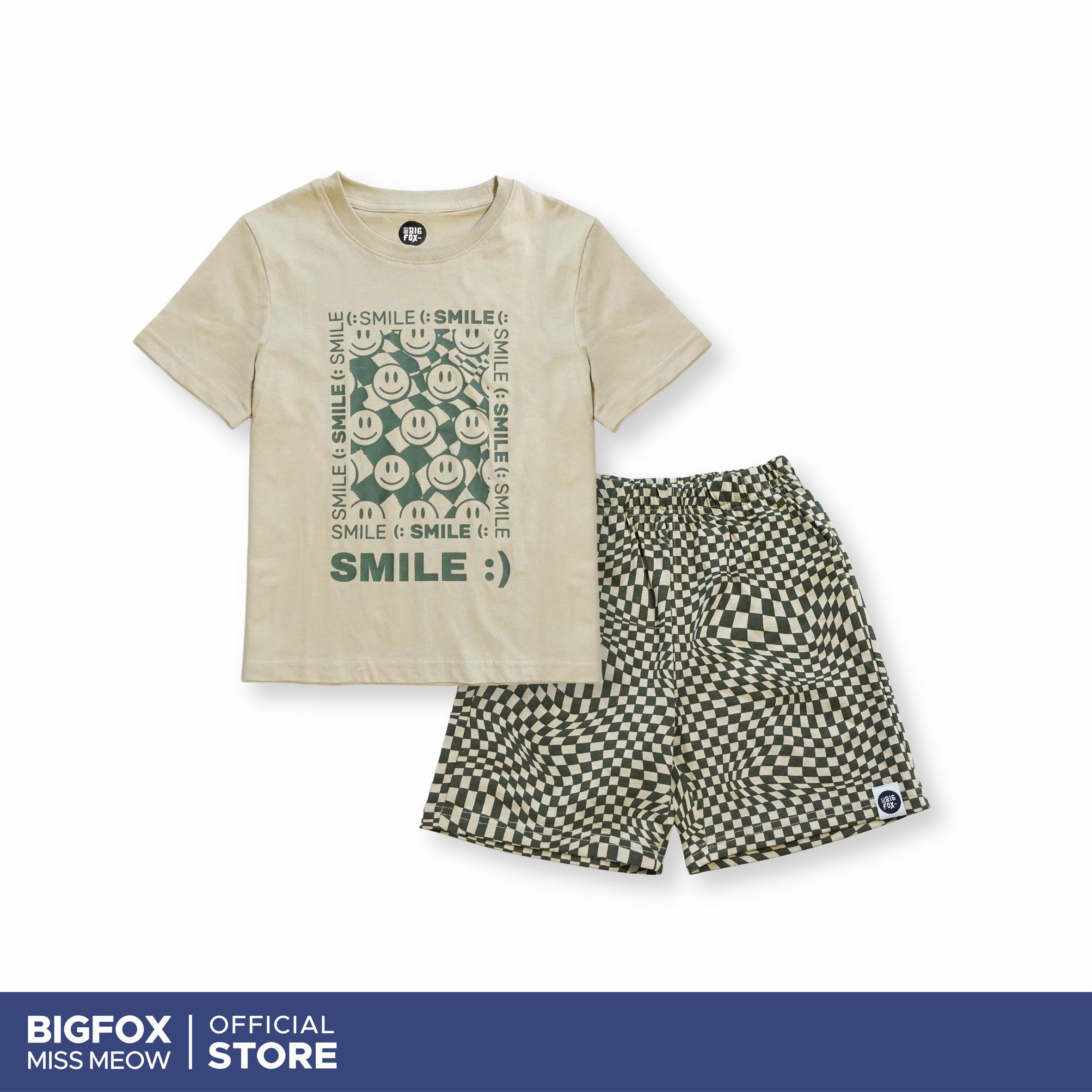 Bộ đồ hè bé trai Bigfox Miss Meow cộc tay size đại mặc nhà vải cotton cho trẻ em nam 3-11 tuổi 30kg