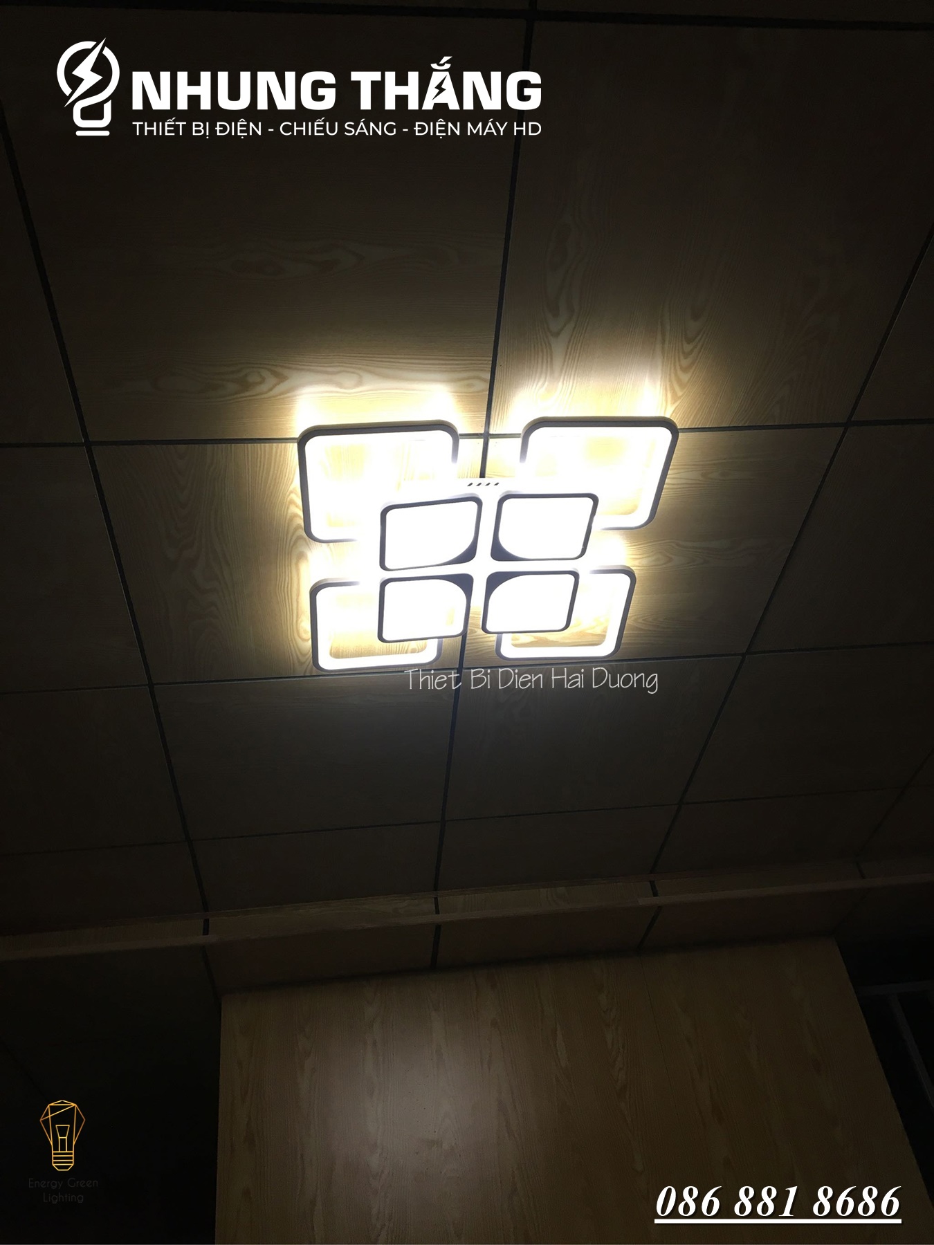 Đèn LED ốp trần Decor 8 Ô vuông NT028 - 3 Chế Độ Ánh Sáng - Tăng Giảm Ánh Sáng - Điều Khiển Từ Xa - Kết Nối Điện Thoại - Có Video