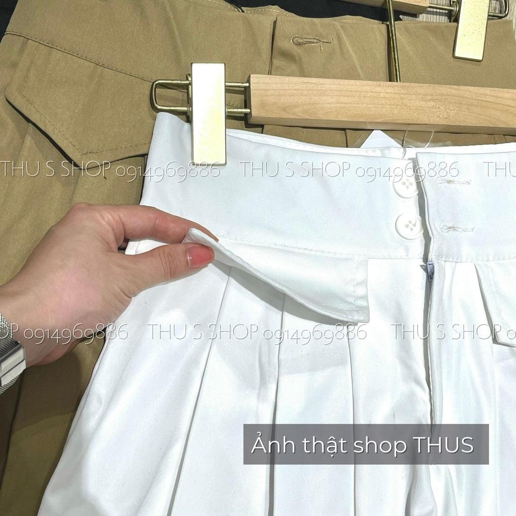 Quần Giả Váy Kaki Cạp 2 Cúc Lưng Cao BIG SIZE Phối Túi Giả Kiểu Chân Váy Xếp Ly Dáng Xòe THUS159