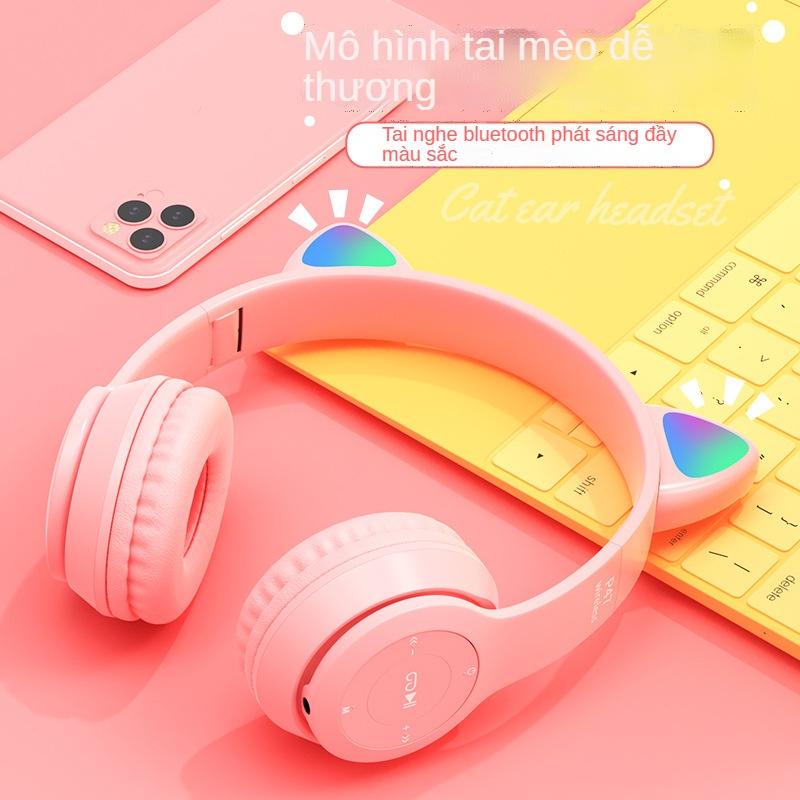 Tai nghe mèo, headphone chụp tai bluetooth 5.0 P47M không dây hình tai mèo