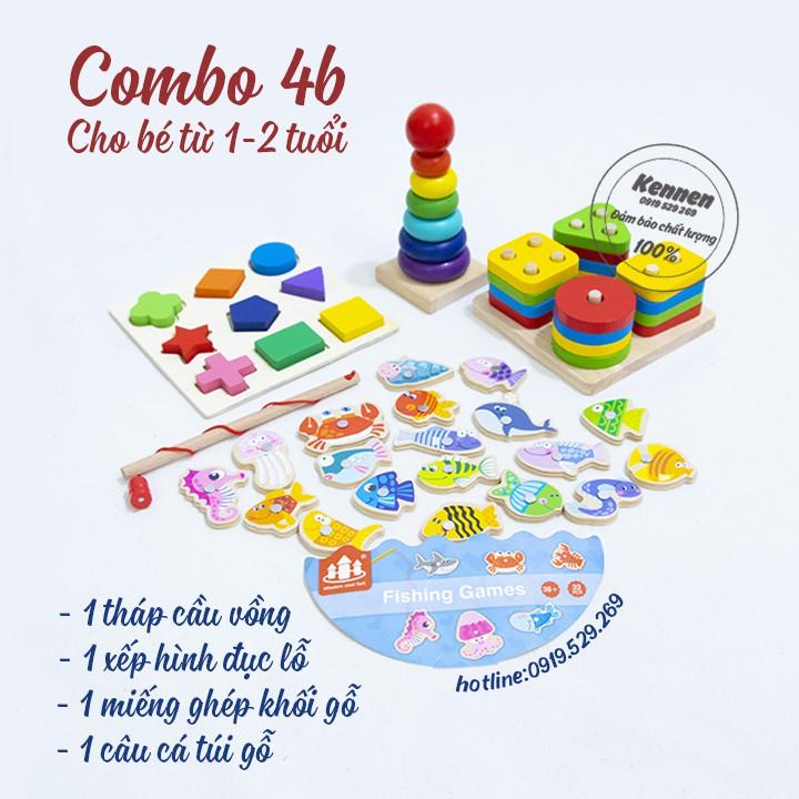 Combo 4 món đồ chơi tư duy gỗ cho bé từ 1-2 tuổi
